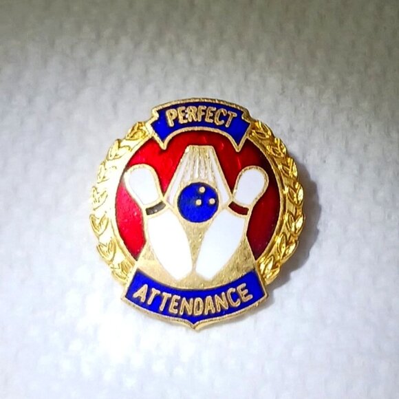 Paper Source Jewelry - Vintage 1980s Perfect Attendance Bowling Lapel Collectible Pin